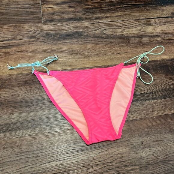 Victoria’s Secret neon pink patterned bathing suit bottom with bungee ties - Picture 1 of 9